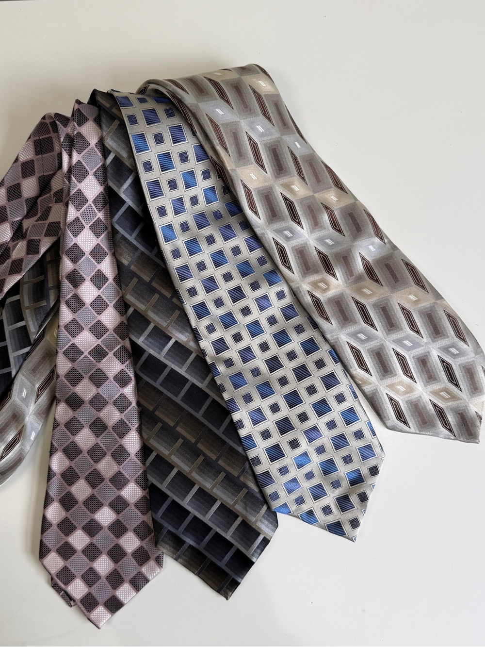 Joseph & Feiss Men's Patterned Silk Ties in Gray, Blue, Pink set of 4